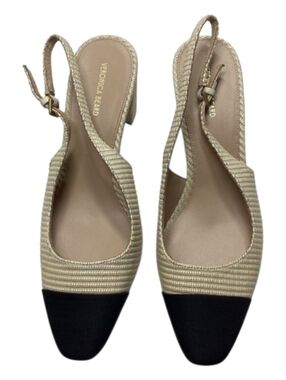 Veronica Beard Cecile Raffia Bicolor Cap-Toe Slingback Pumps Size 9